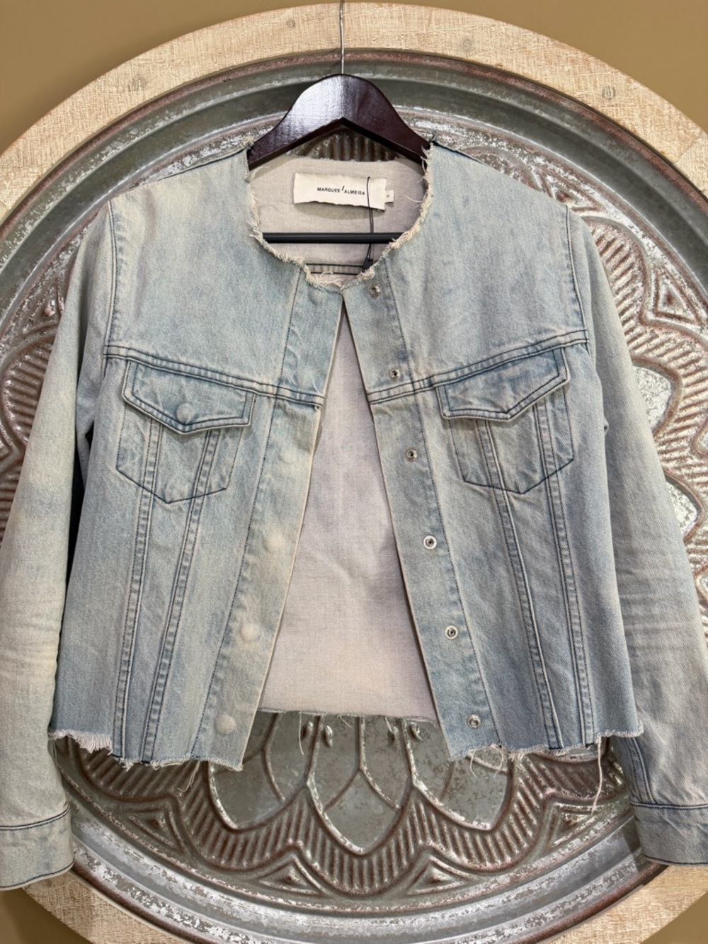 NEW- Marques Almeida Designer Raw Edge Unique Light Wash Denim Jean Jacket
